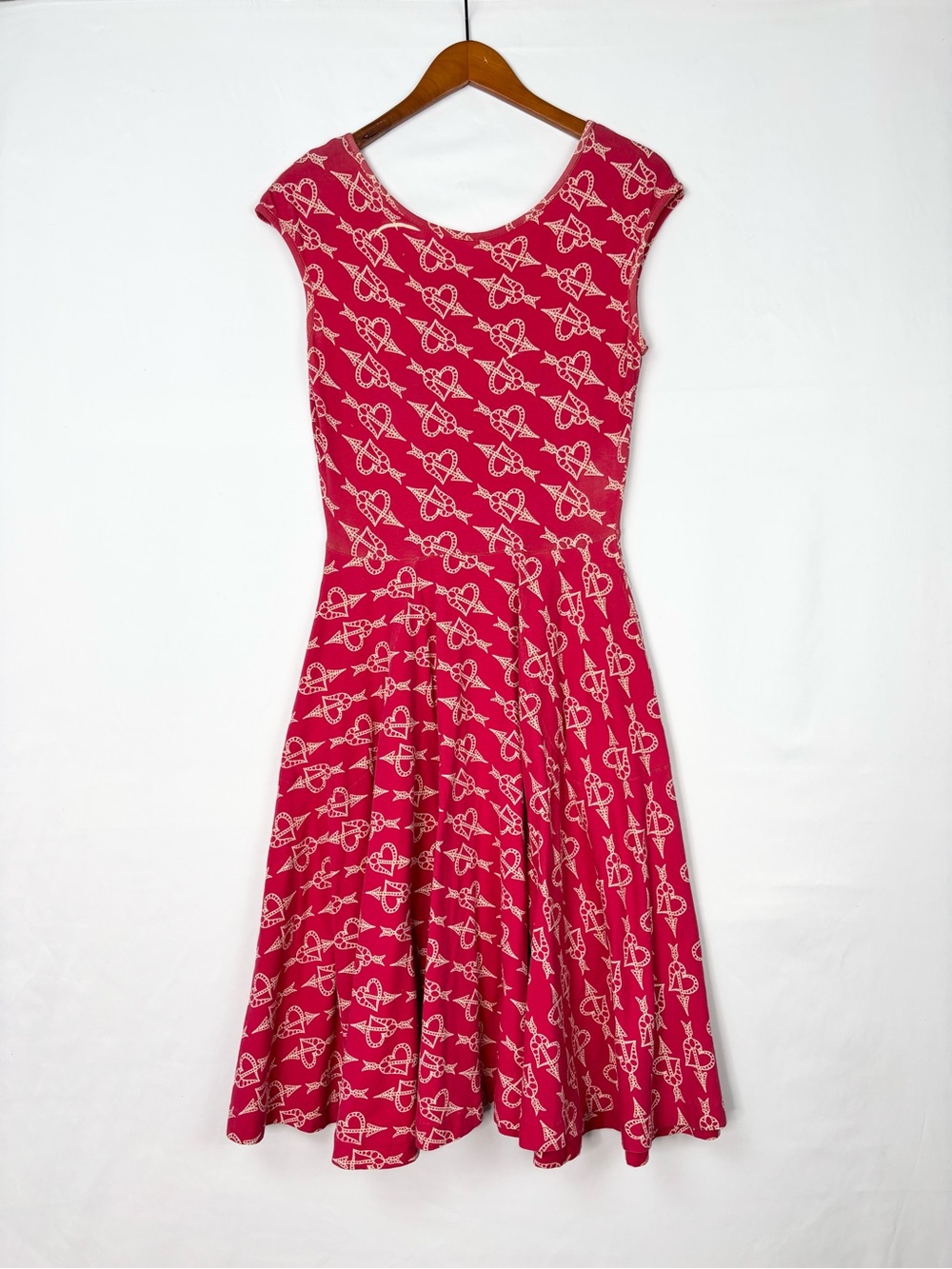 Effies Heart Cupid Heart Bow Midi Dress Red White Size M Cotton Scoop Neck